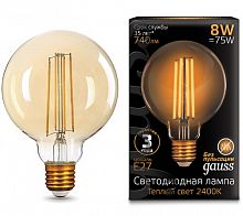 Лампа светодиодная Ретро Gauss Filament LED G95 220В 8Вт E27 2400К Golden картинка 